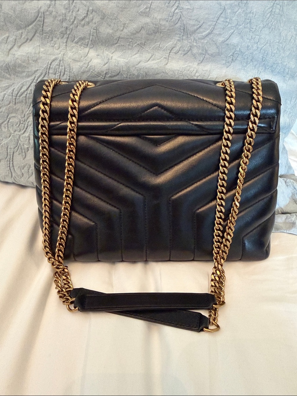 Saint Laurent Black Calfskin Y Quilted Monogram Medium LouLou Chain Satchel - Picture 7 of 10